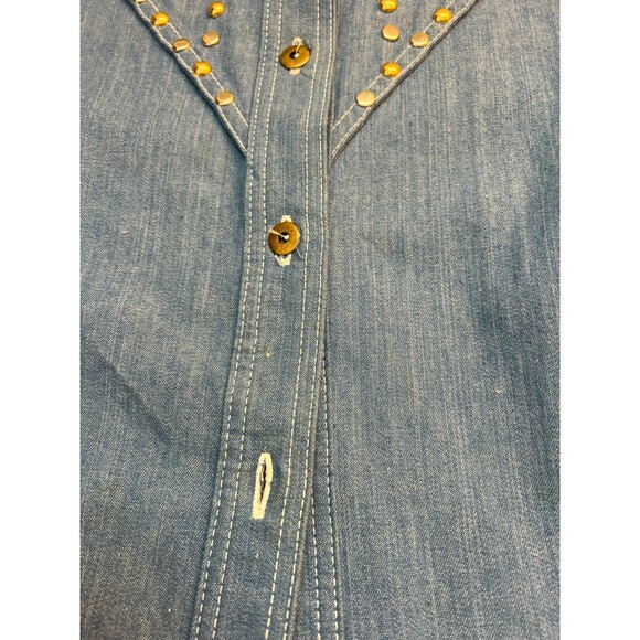 Petite Sophisticate Vintage 80s Studded Denim Structured Blouse Approx Size  S/M - Picture 9 of 9